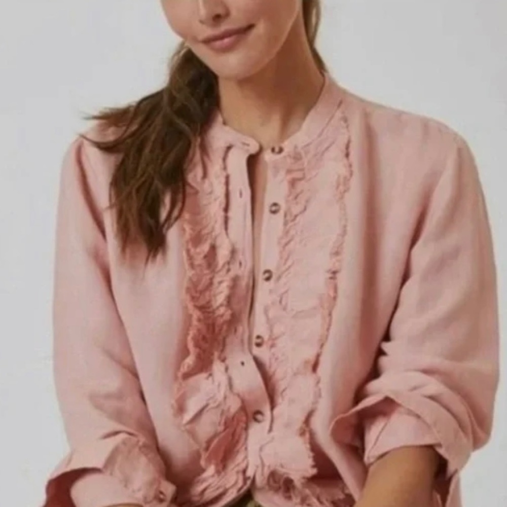 Pilcro Pink Long Sleeve Ruffle Blouse